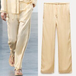 Zara Satin Effect Beaded Pants